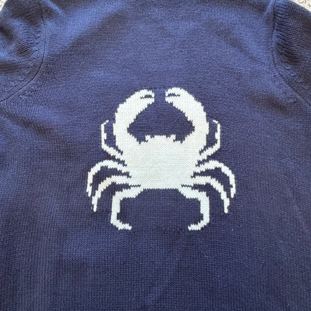 Denim & Co Navy Crab Nautical Cardigan Sweater Size Medium Coastal Preppy - Picture 4 of 6